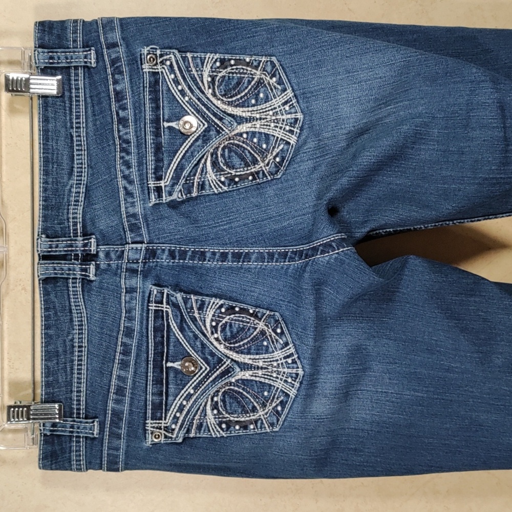 5093 Apt. 9 medium wash topstitched embroidered boot cut jeans 6